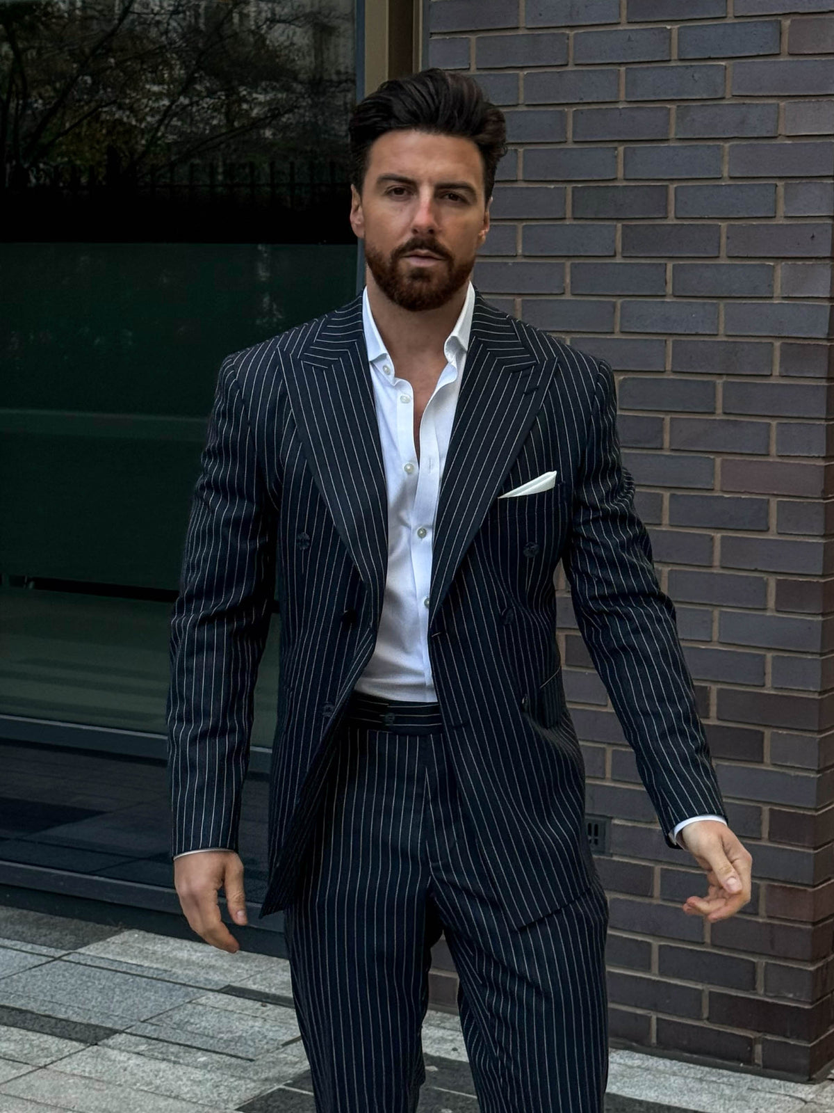 Navy Pinstripe Double-Breasted Suit