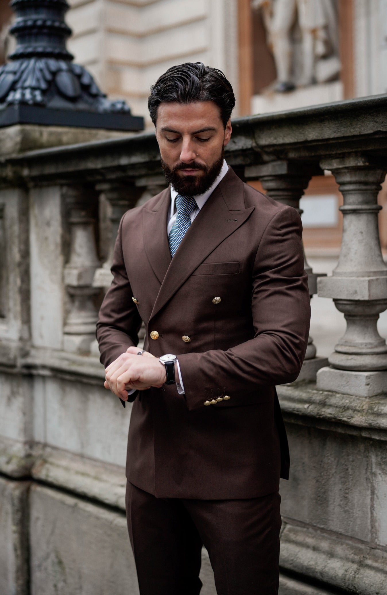Brown Double-Breasted Suit