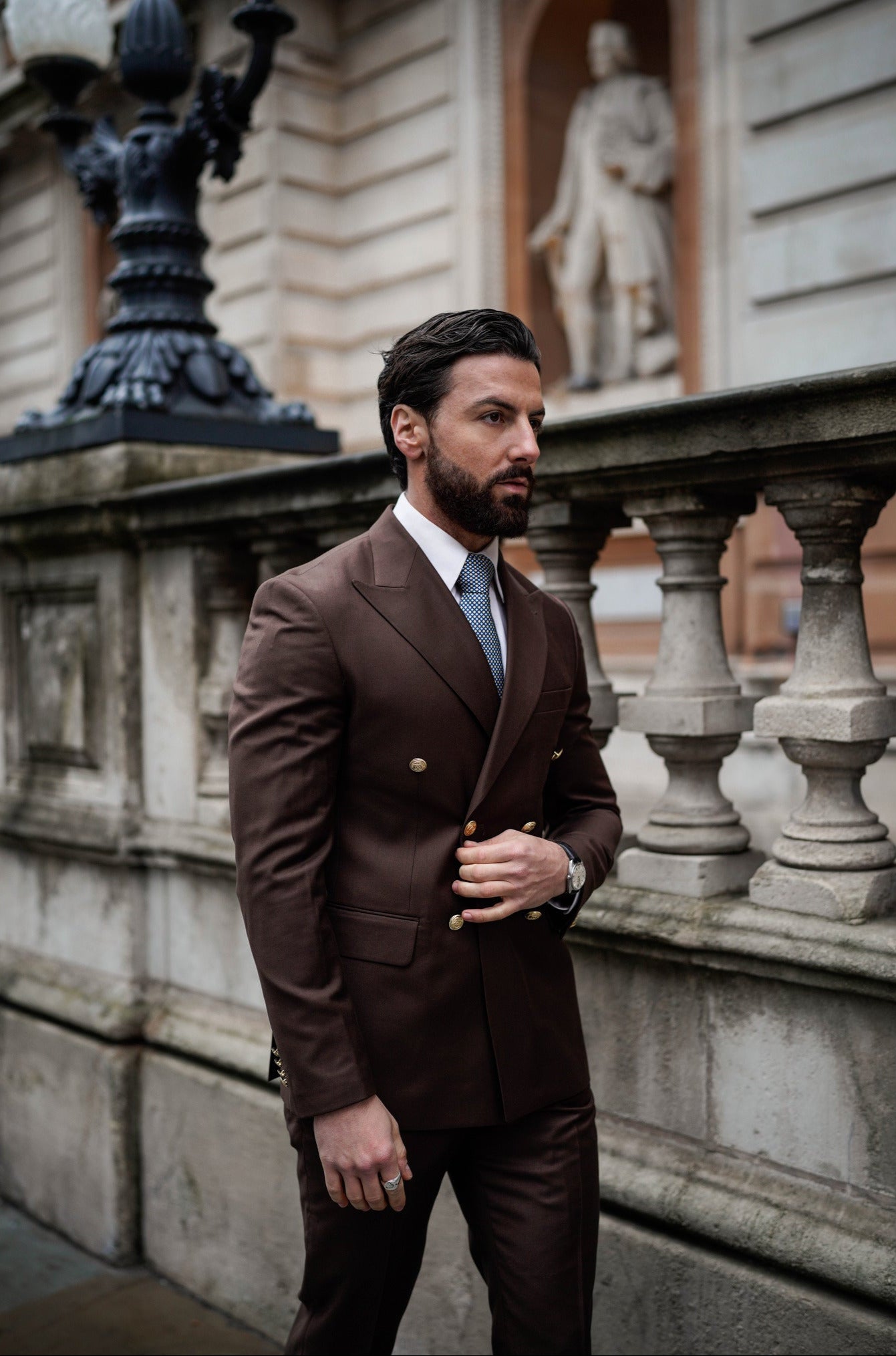 Brown Double-Breasted Suit