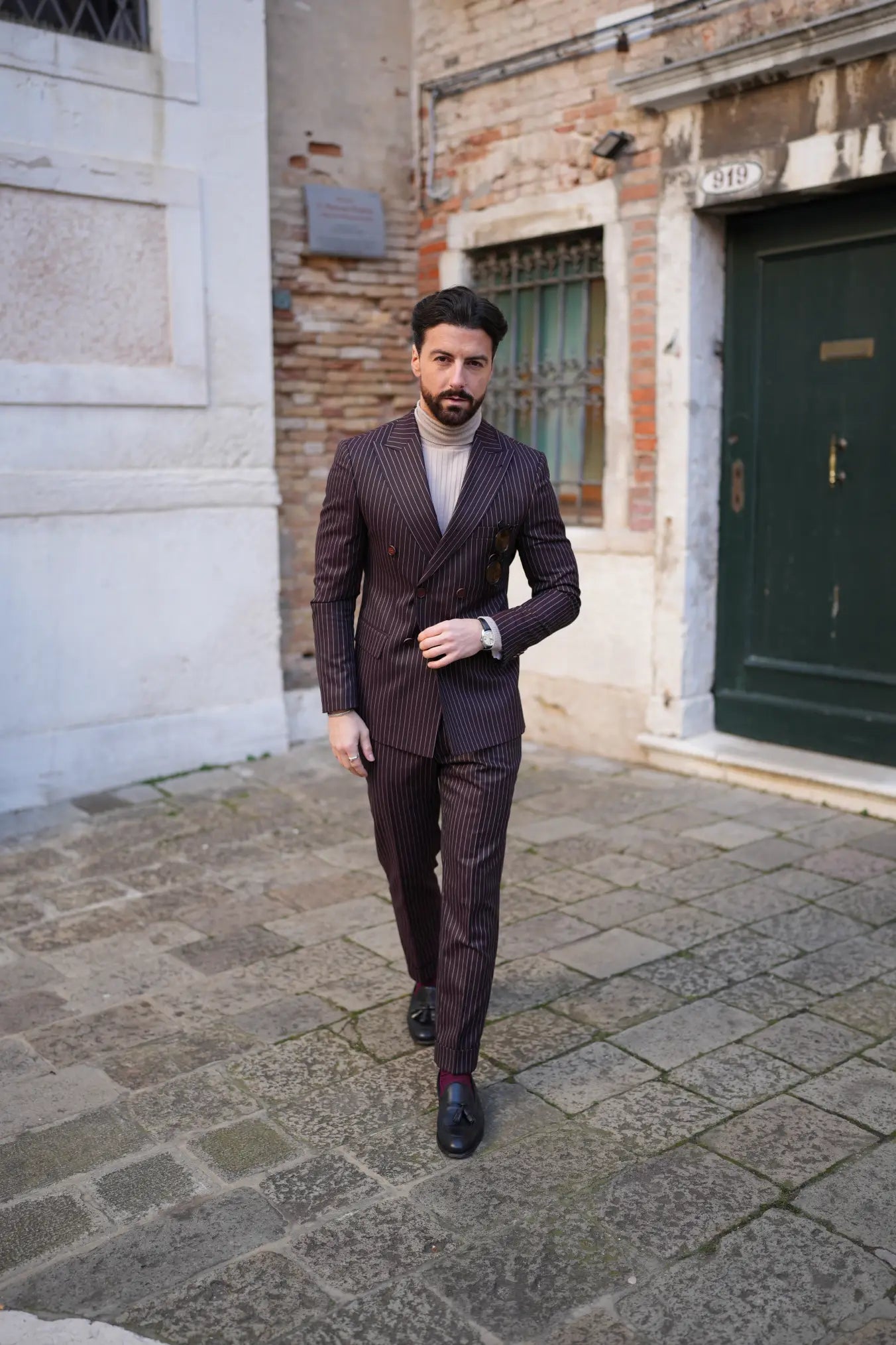 Burgundy Pinstripe Double-Breasted Suit