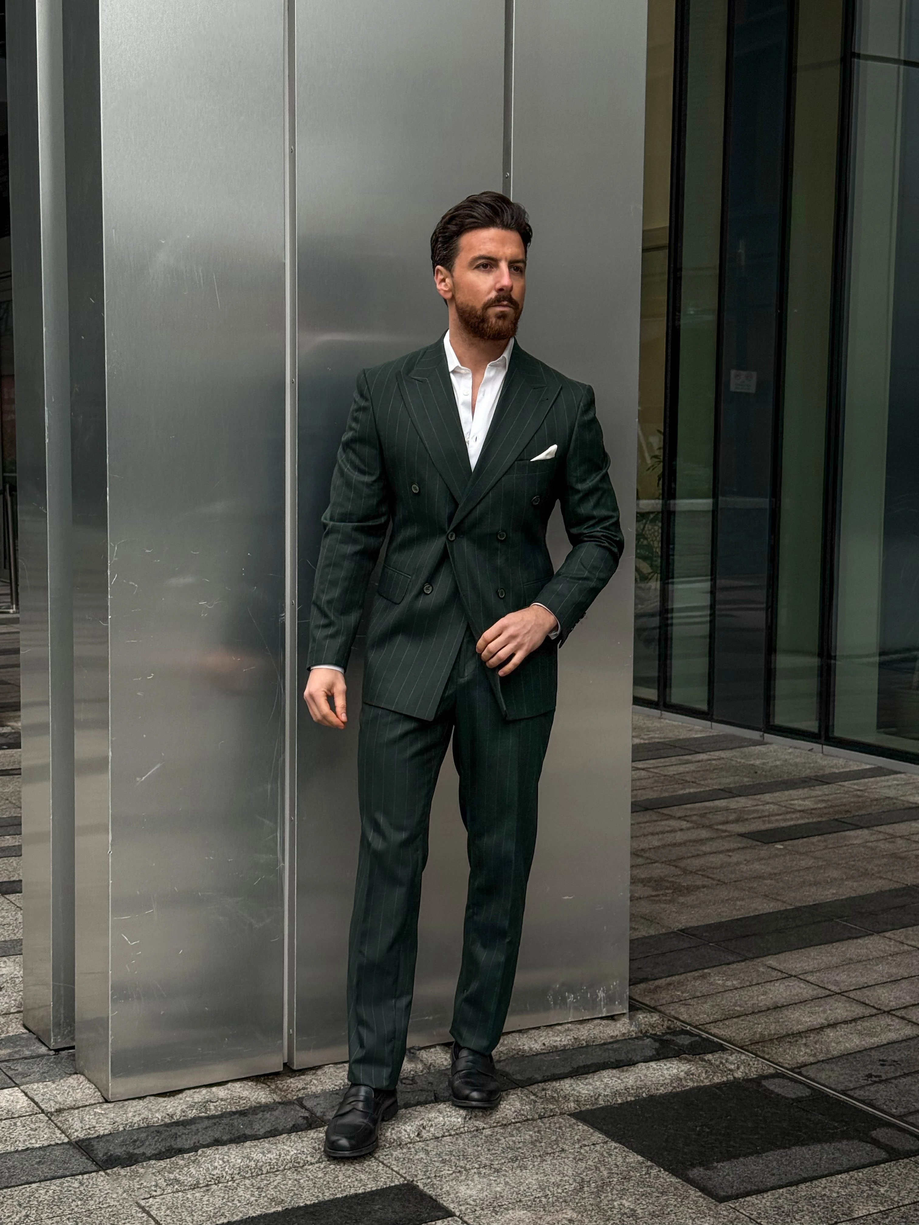 Dark Green Double-Breasted Suit