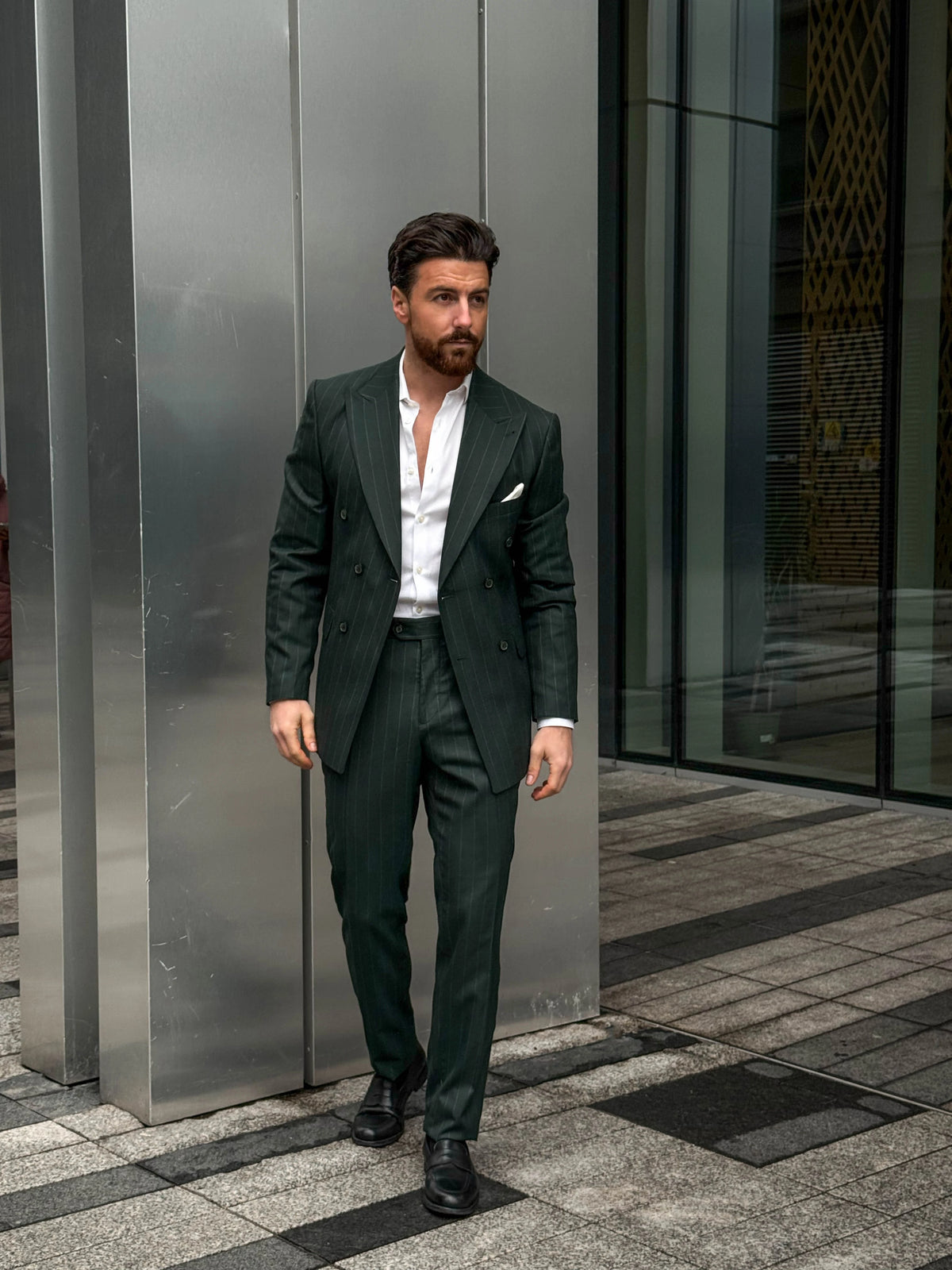 Dark Green Double-Breasted Suit