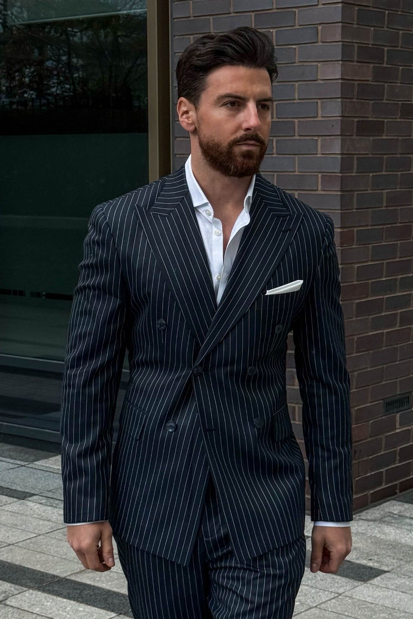Navy Pinstripe Double-Breasted Suit