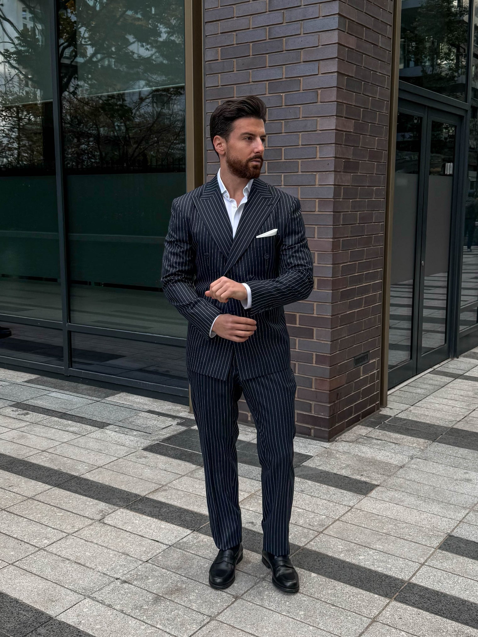 Navy Pinstripe Double-Breasted Suit