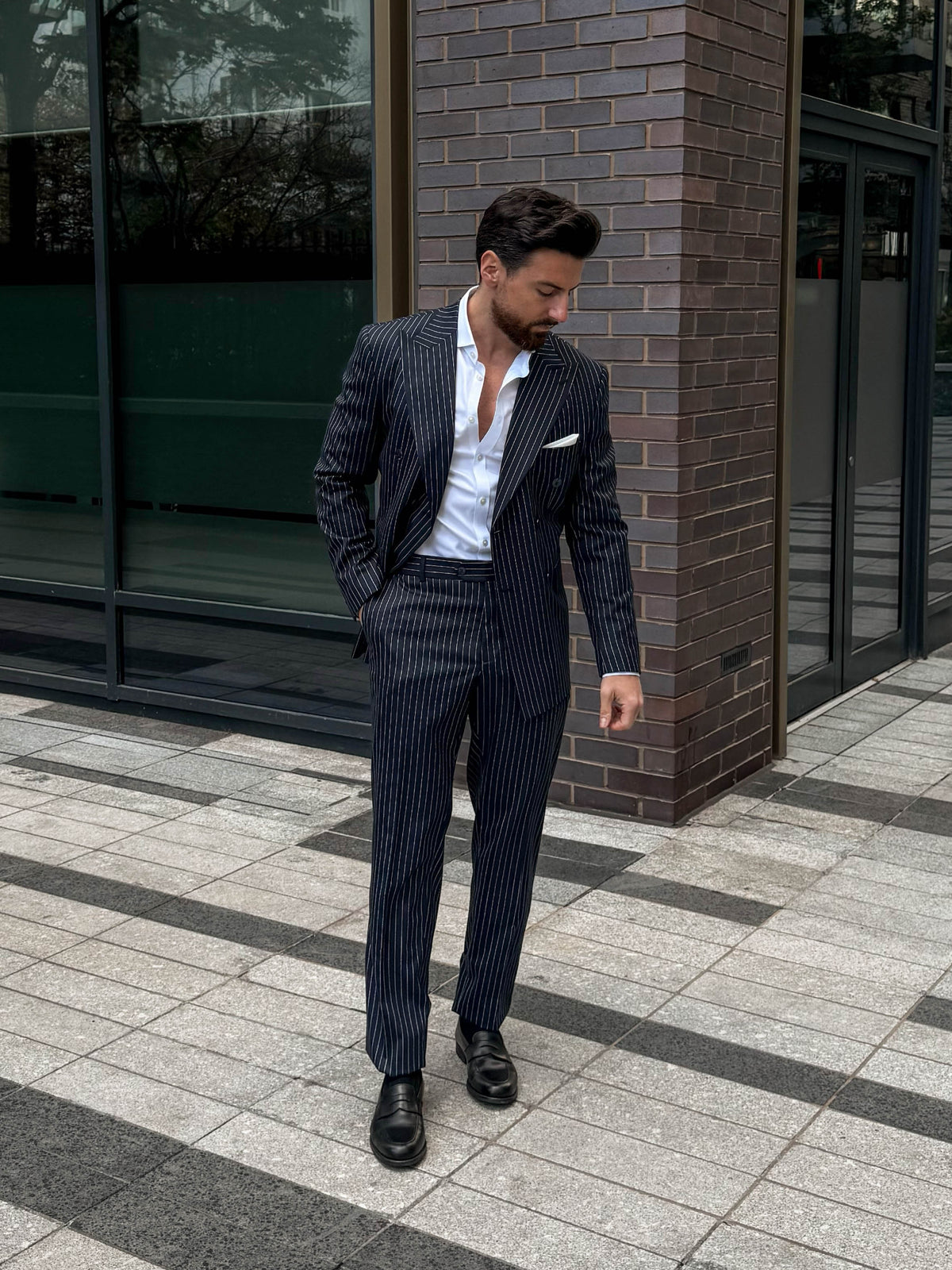 Navy Pinstripe Double-Breasted Suit
