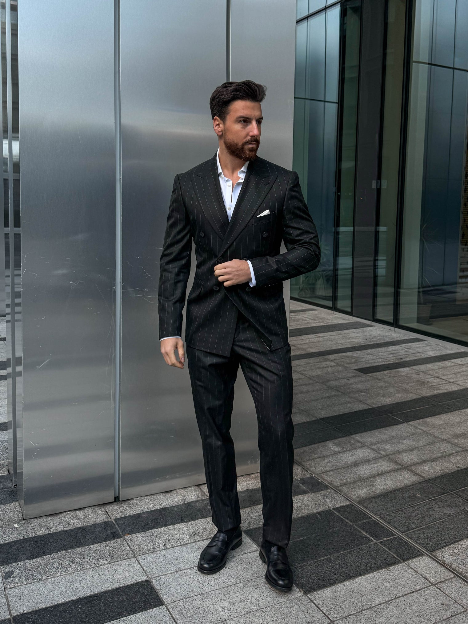 Black Pinstripe Double-Breasted Suit