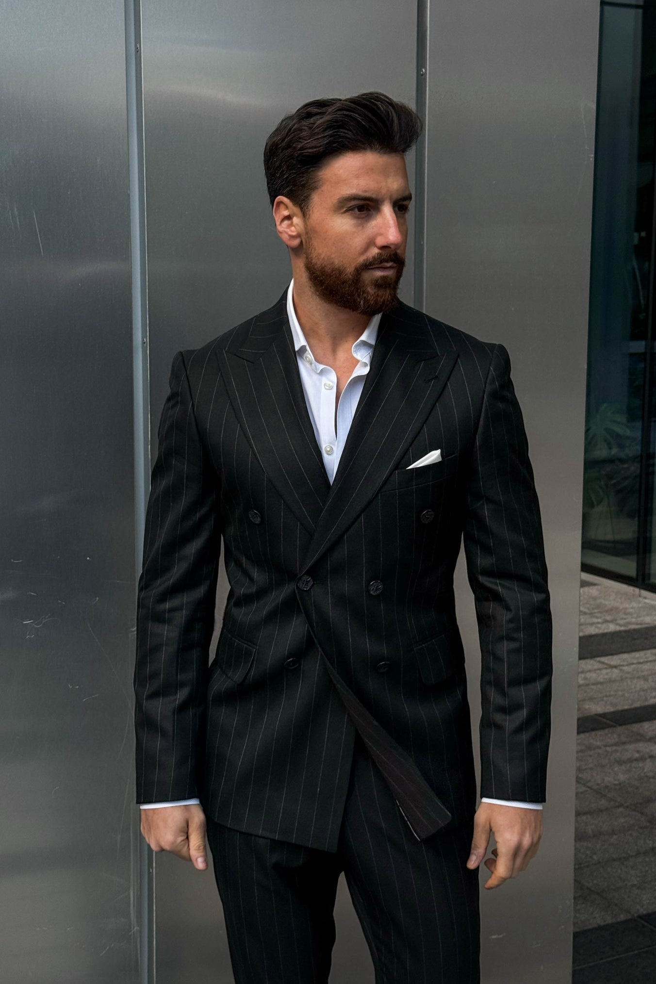 Black Pinstripe Double-Breasted Suit