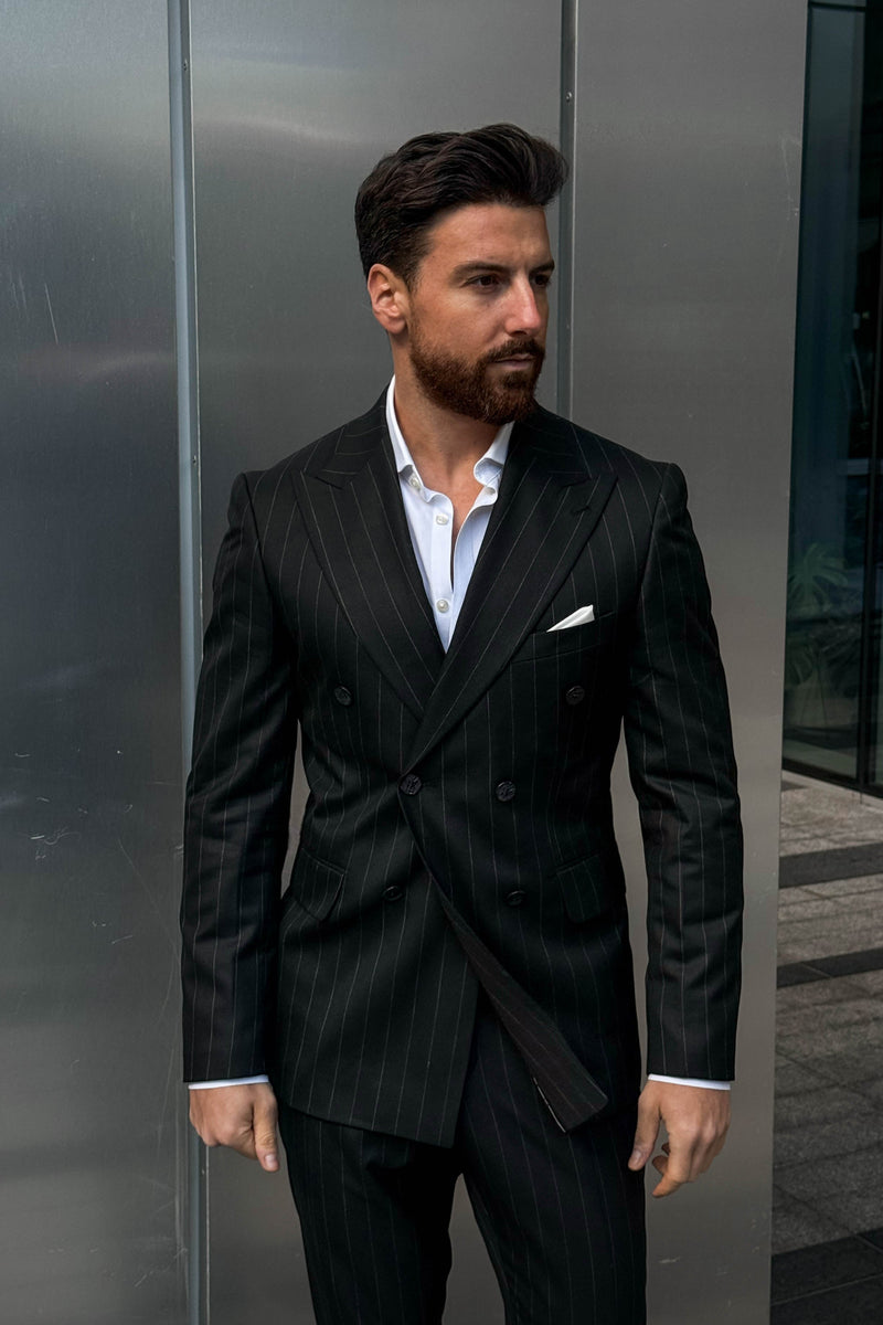 Black Pinstripe Double-Breasted Suit