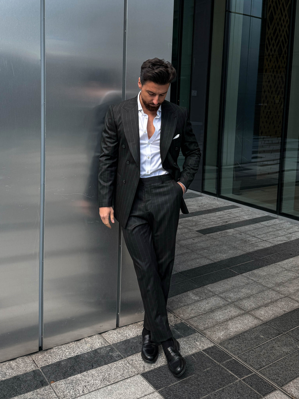 Black Pinstripe Double-Breasted Suit