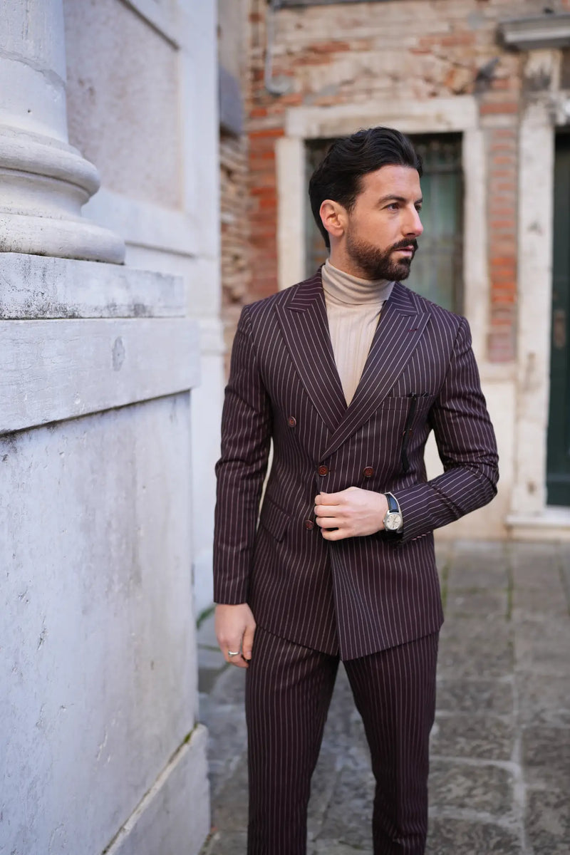 Burgundy Pinstripe Double-Breasted Suit