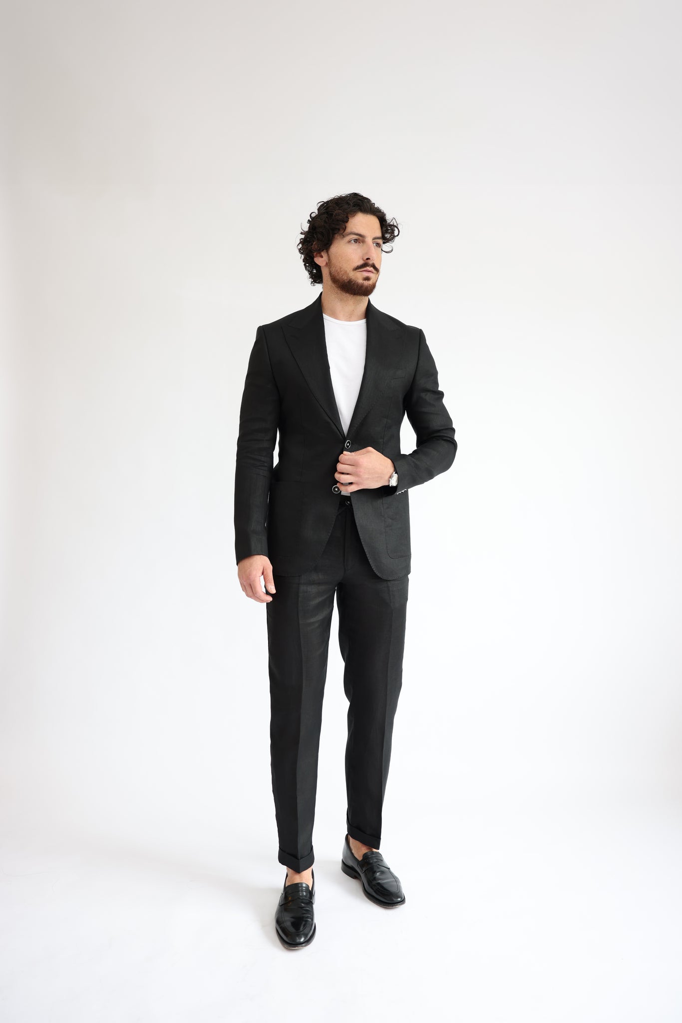 Espresso Black Linen Suit