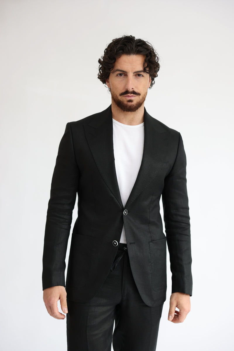 Espresso Black Linen Suit