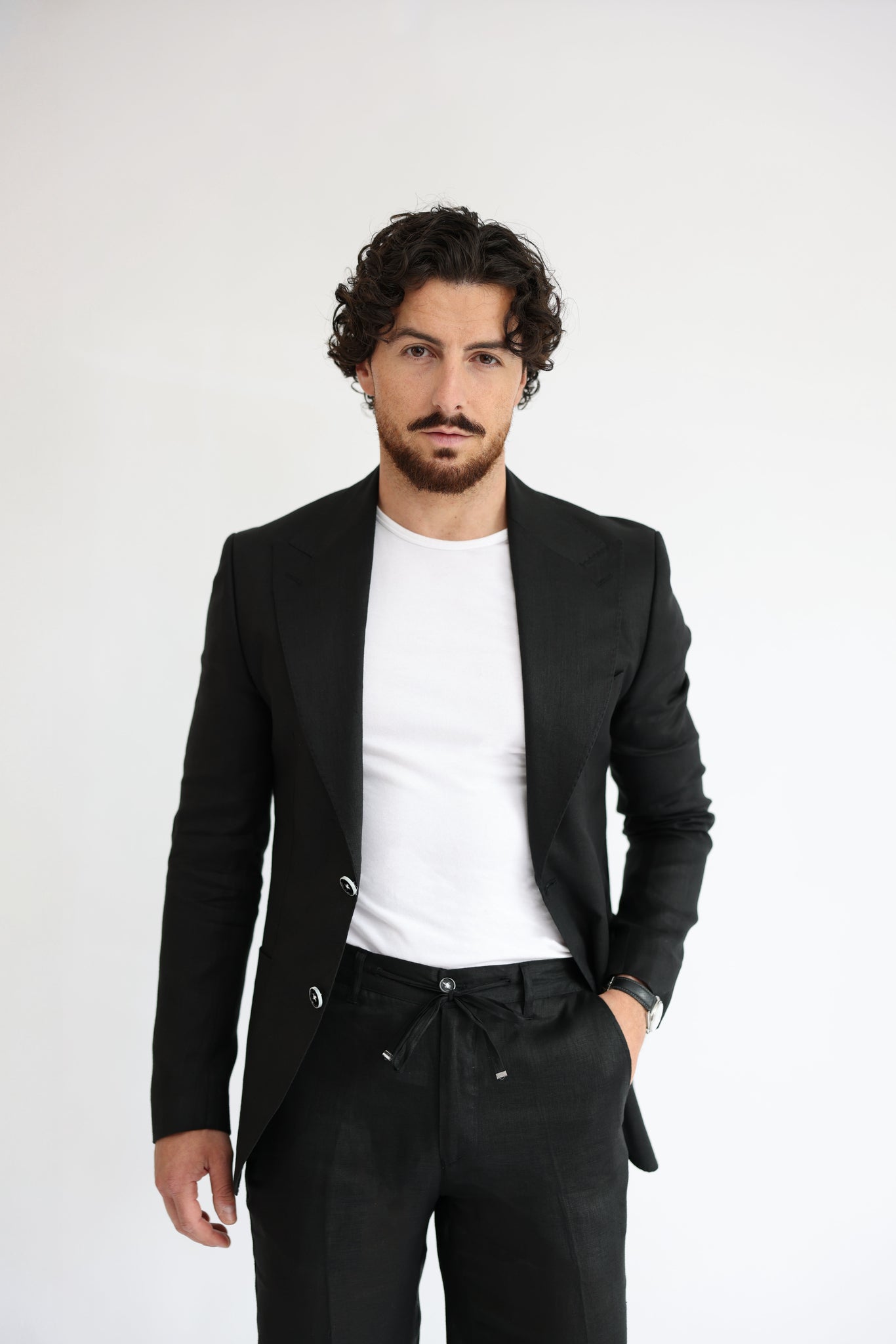 Espresso Black Linen Suit