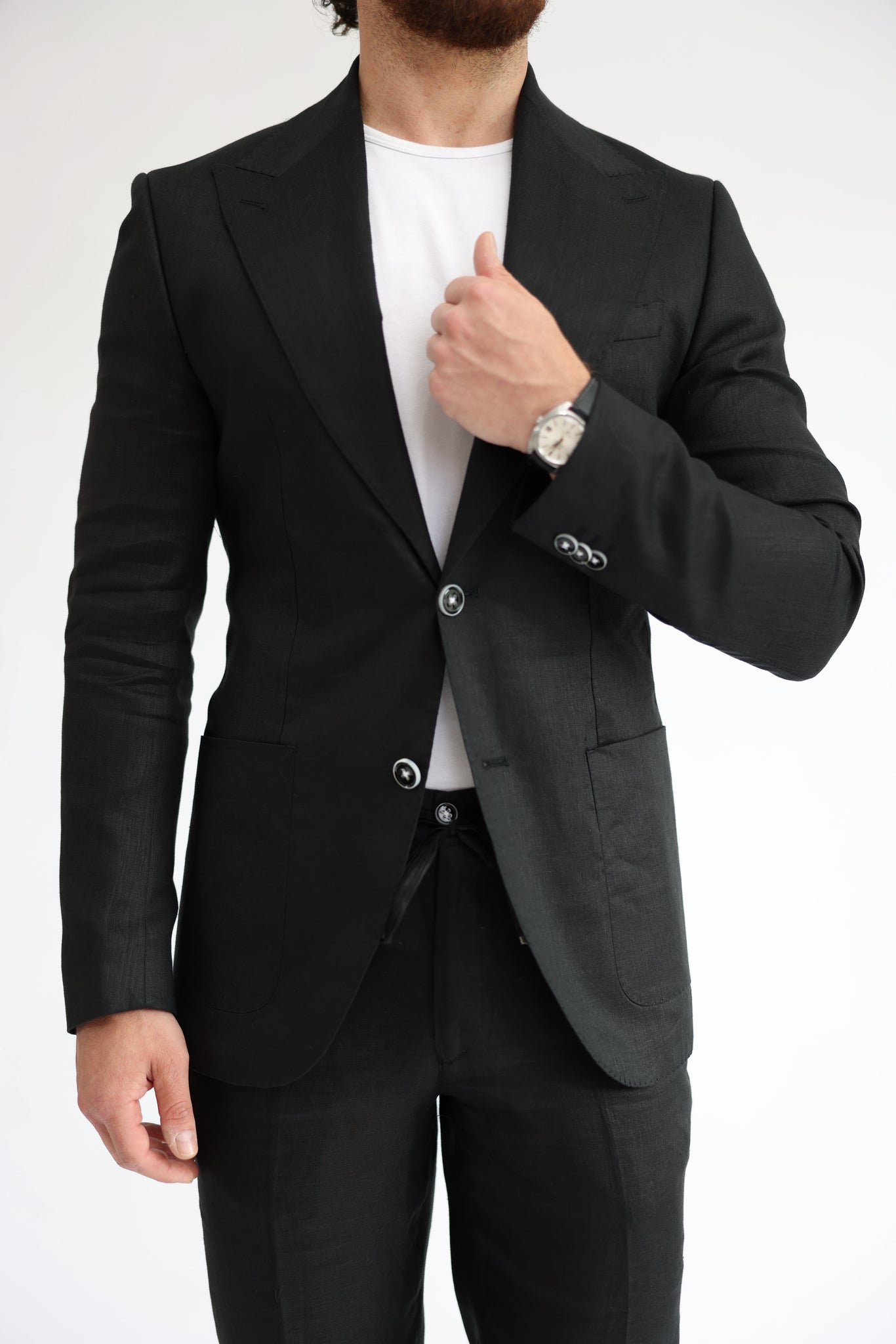 Espresso Black Linen Suit