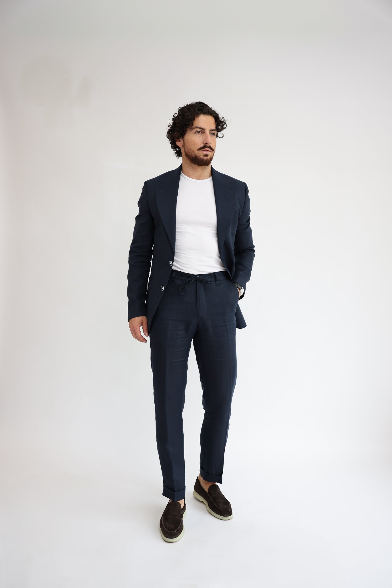 Navy Blue Linen Suit