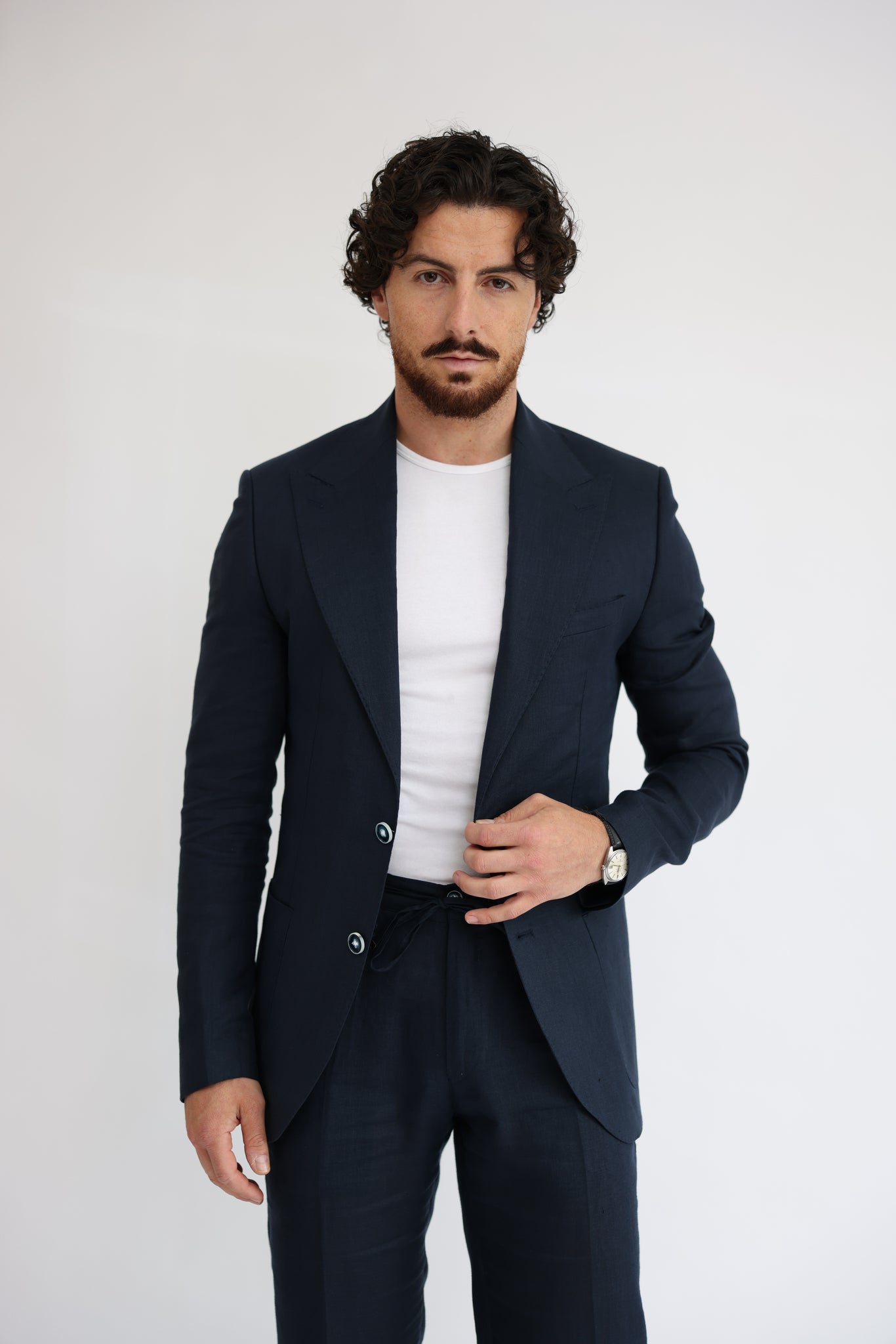 Navy Blue Linen Suit