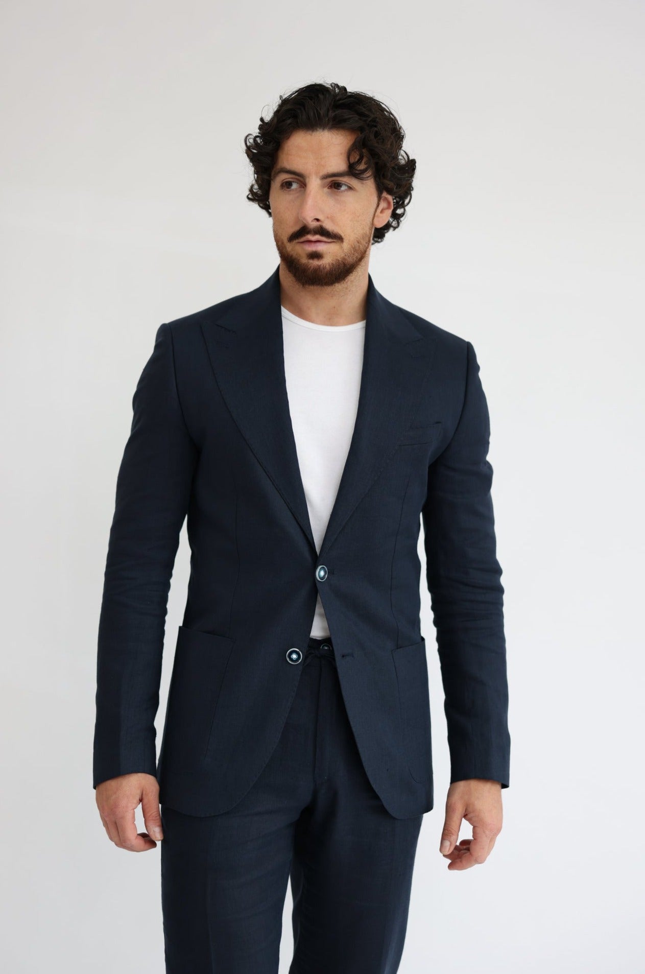 Navy Blue Linen Suit